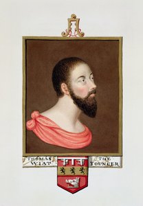 Retrato de Sir Thomas Wyatt, o Jovem (c.1521-54), de &39;Memórias do Tribunal da Rainha Elizabeth&39;, publicado em 1825 (wc e guache sobre papel)
